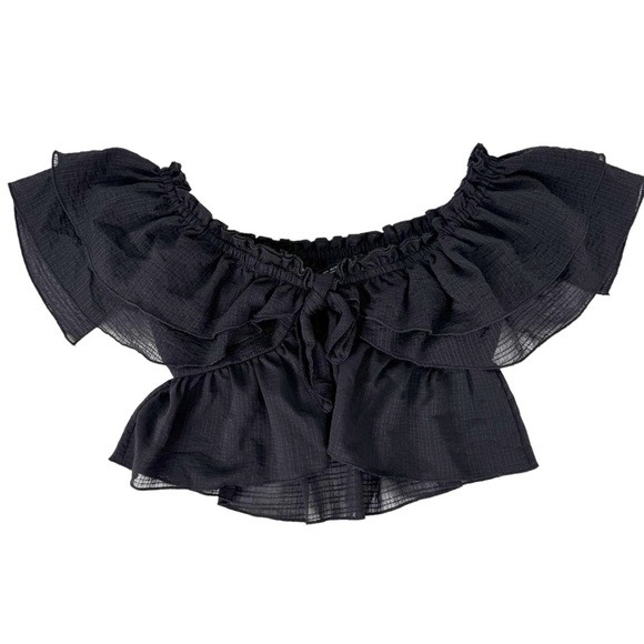 Zara Ruffled Off Shoulder Black Crop Top Size Medium Festival Casual Summer - Picture 5 of 15